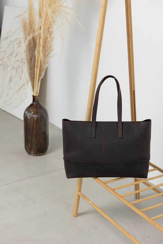 Містка жіноча сумка шоппер арт. 603i коричневого кольору з натуральної вінтажної шкіри 603i_black_crzhh Boorbon