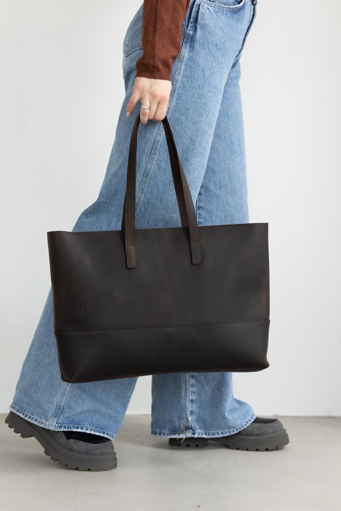 Містка жіноча сумка шоппер арт. 603i коричневого кольору з натуральної вінтажної шкіри 603i_black_crzhh Boorbon