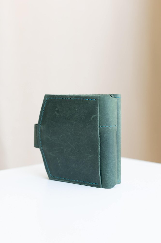 Мініатюрний гаманець ручної роботи арт. 107 зеленого кольору із натуральної винтажної шкіри 107_fist Boorbon