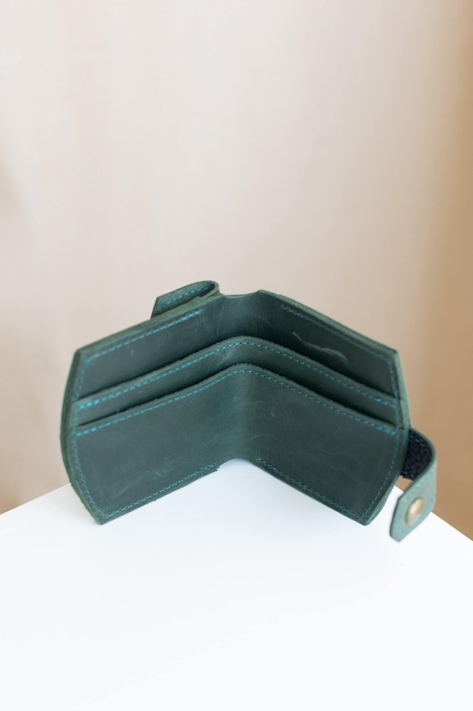 Мініатюрний гаманець ручної роботи арт. 107 зеленого кольору із натуральної винтажної шкіри