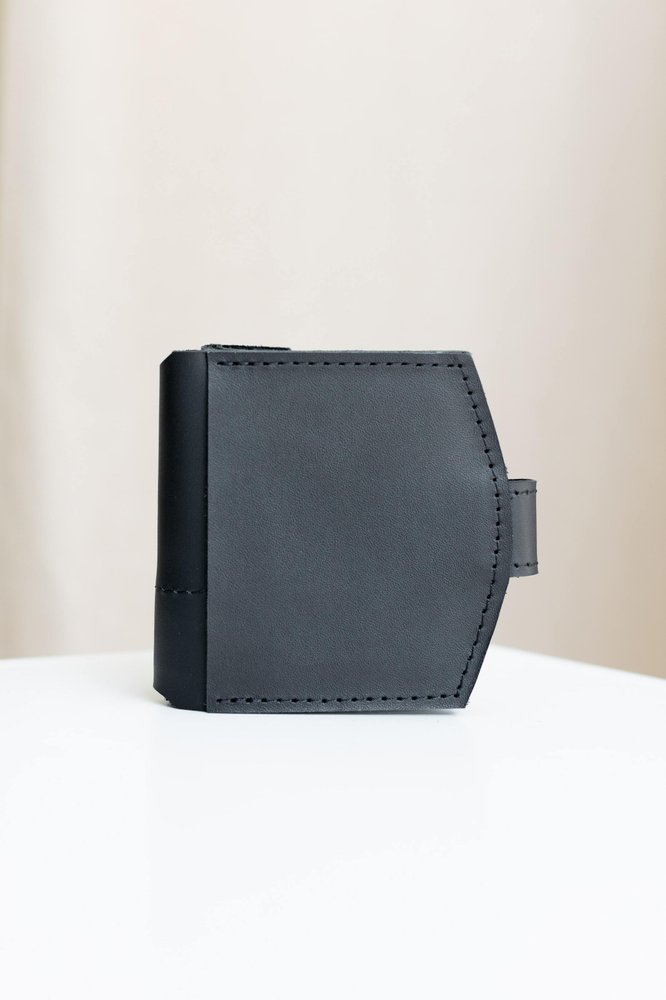 Мініатюрний гаманець ручної роботи арт. 107 чорного кольору із натуральної матової шкіри