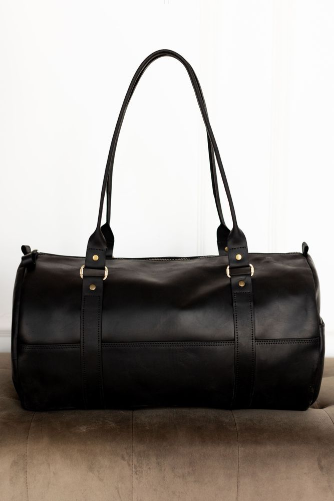 Удобная дорожная сумка арт. 611 ручной работы из натуральной винтажной кожи черного цвета 611_black Boorbon