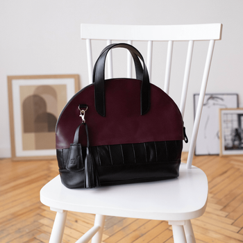Жіноча сумка бриф кейс арт. Daily з натуральної шкіри з ефектом легкого глянцю чорно-бордового кольору