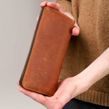 Мужское портмоне-клатч ручной работы арт. 216 коньячного цвета из натуральной винтажной кожи