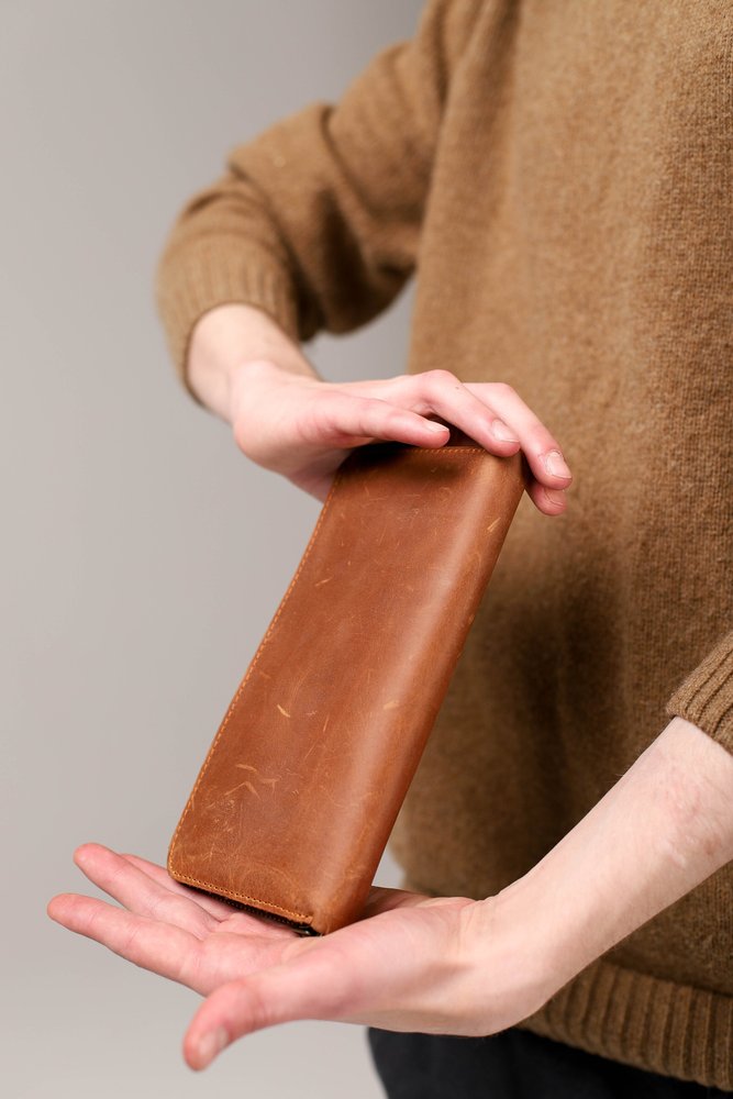 Мужское портмоне-клатч ручной работы арт. 216 коньячного цвета из натуральной винтажной кожи 216_lavanda Boorbon