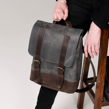 Универсальный мужской рюкзак ручной работы арт. 507 из натуральной винтажной кожи темно-серого цвета