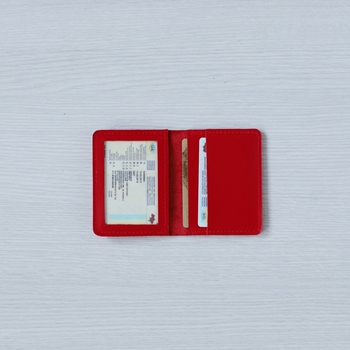 Обкладинка для водійських прав ручної роботи арт. 407 червоного кольору з натуральної шкіри з легким глянцевим ефектом