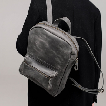 Чоловічий міський рюкзак ручної роботи арт. 511 з натуральної вінтажної шкіри темно-сірого кольору 511_bordo Boorbon
