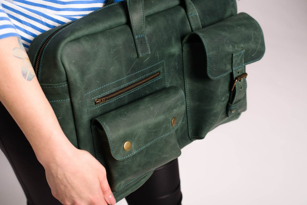 Стильна і функціональна сумка арт. 642 ручної роботи з натуральної вінтажної шкіри зеленого кольору 642_brown Boorbon