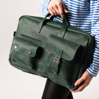Стильна і функціональна сумка арт. 642 ручної роботи з натуральної вінтажної шкіри зеленого кольору