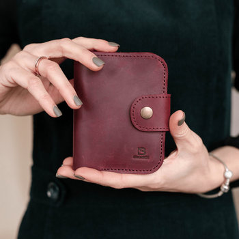 Жіночий гаманець ручної роботи арт. 103 бордового кольору з натуральної вінтажної шкіри