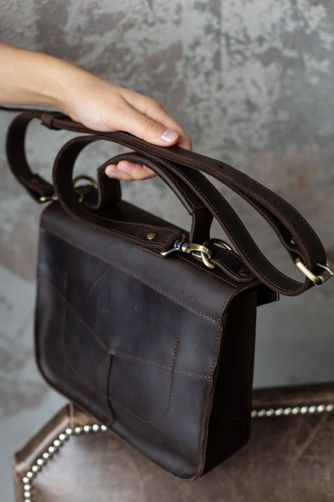 Жіноча ділова сумка арт. 640 ручної роботи з натуральної вінтажної шкіри коричневого кольору 640_brown_crzhh Boorbon
