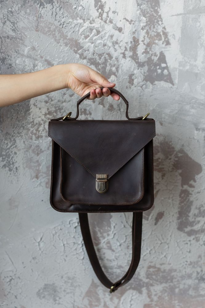 Жіноча ділова сумка арт. 640 ручної роботи з натуральної вінтажної шкіри коричневого кольору 640_brown_crzhh Boorbon