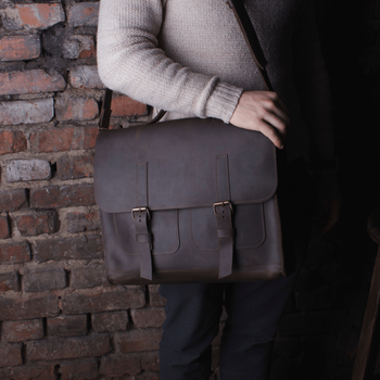 Практичная мужская сумка для документов или ноутбука арт. 616 ручной работы из винтажной натуральной кожи коричневого цвета