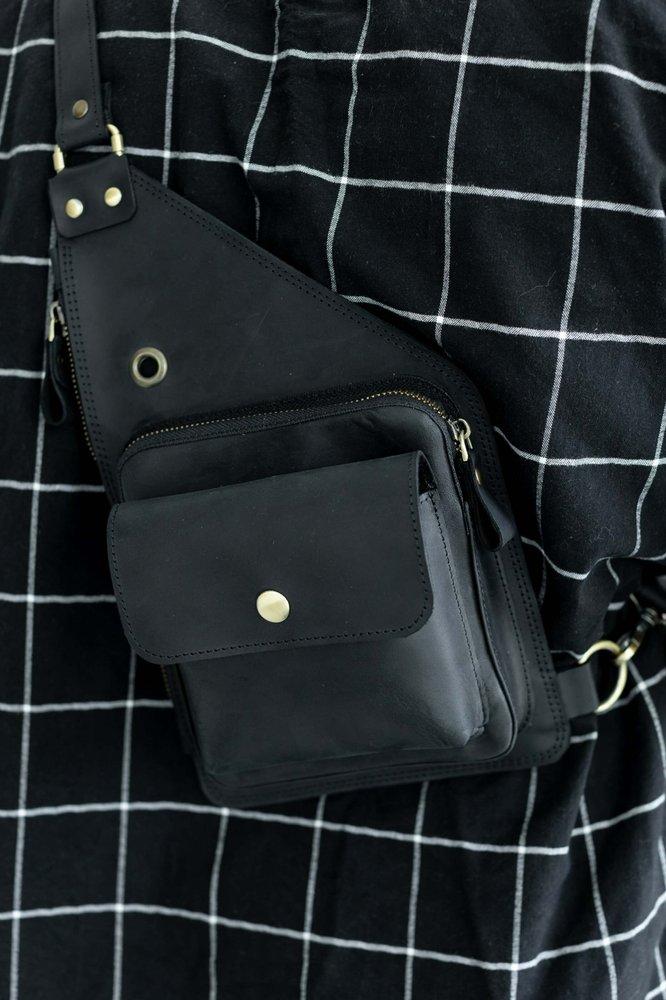 Мужская сумка-кобура арт. Holster черного цвета из натуральной винтажной кожи Holster_haki Boorbon