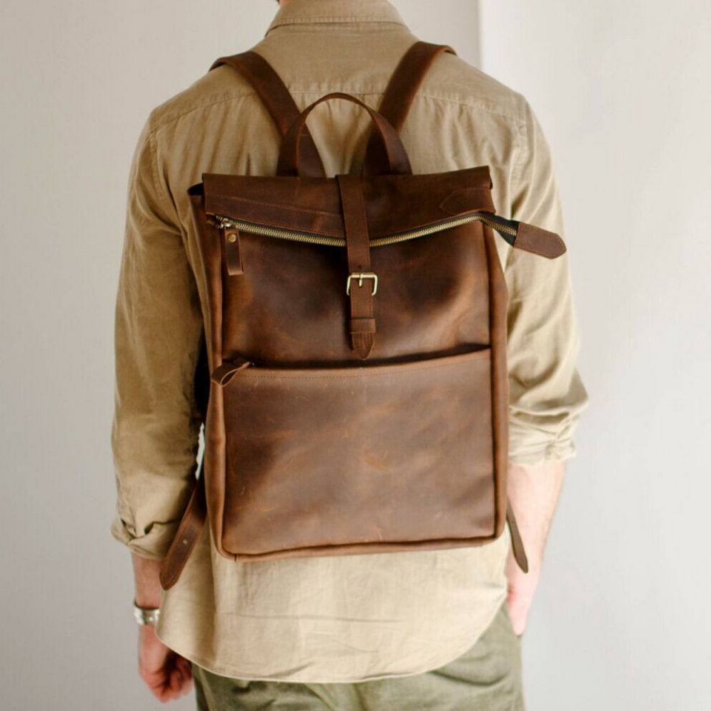 Стильний чоловічий рюкзак ручної роботи арт. Lumber з натуральної вінтажної шкіри коричневого кольору lumber_cognk Boorbon
