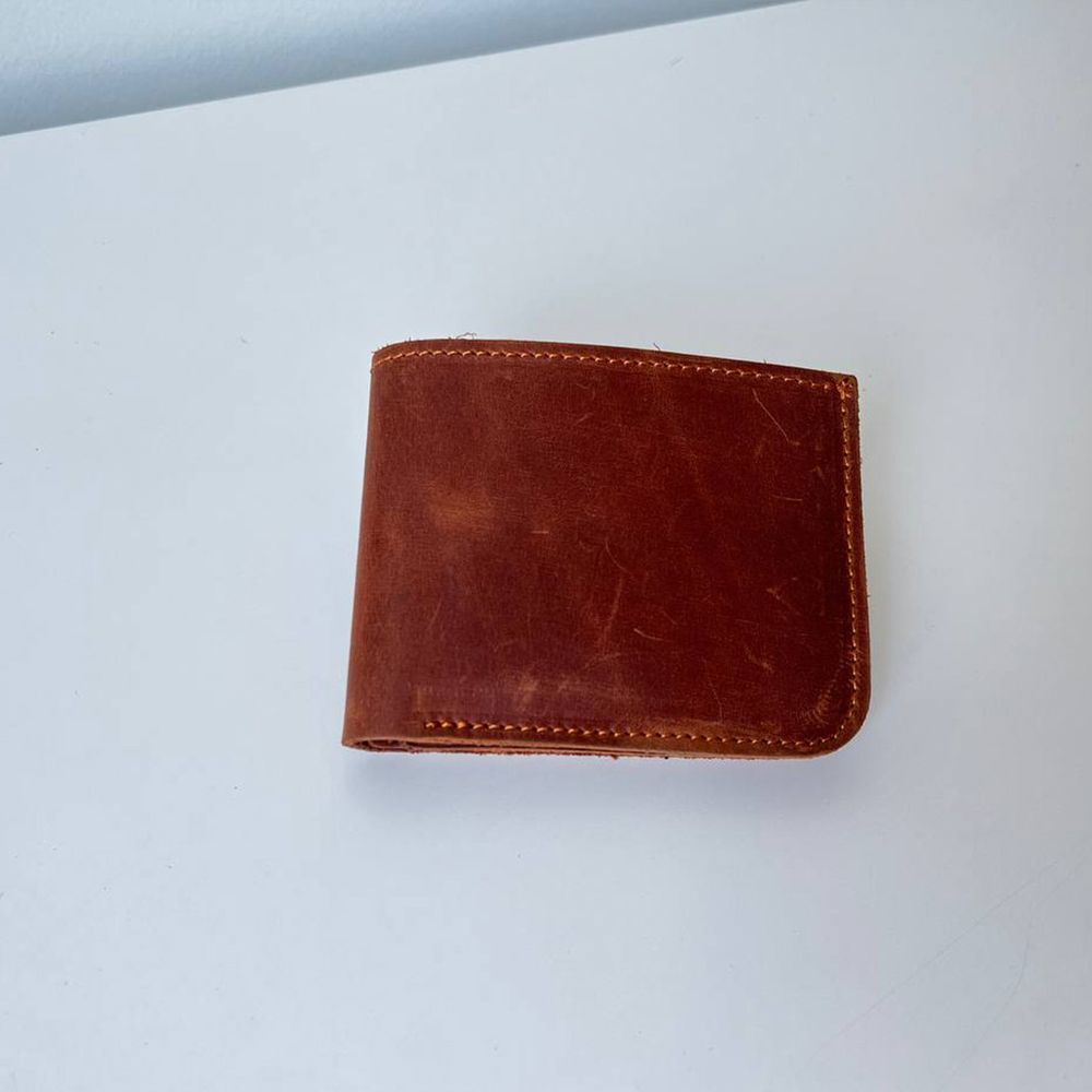 Якісний чоловічий гаманець ручної роботи арт. 108 коньячного кольору з натуральної вінтажної шкіри