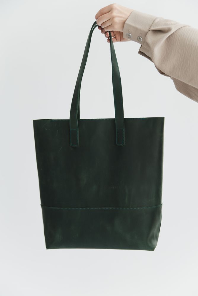 Класична жіноча сумка шоппер арт. 603 ручної роботи з натуральної вінтажної шкіри зеленого кольору 603_black_kr Boorbon