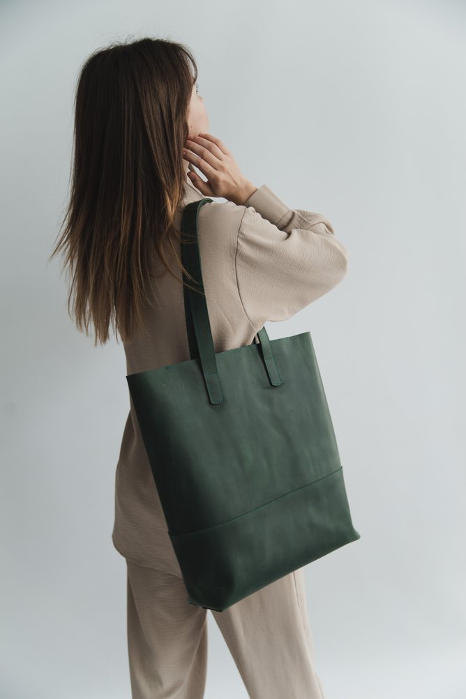Класична жіноча сумка шоппер арт. 603 ручної роботи з натуральної вінтажної шкіри зеленого кольору 603_green Boorbon