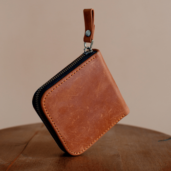 Компактний гаманець ручної роботи арт. 216 Petty коньячного кольору з натуральної вінтажної шкіри