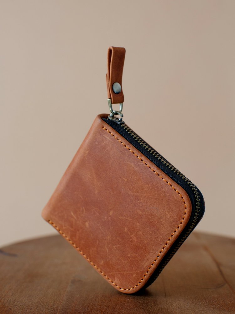 Компактний гаманець ручної роботи арт. 216 Petty коньячного кольору з натуральної вінтажної шкіри 216petty_brown Boorbon