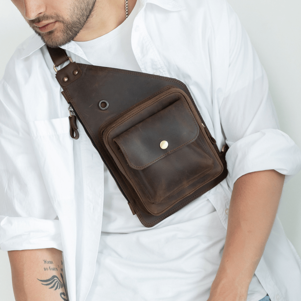 Мужская сумка-кобура арт. Holster коричневого цвета из натуральной винтажной кожи Holster_haki Boorbon