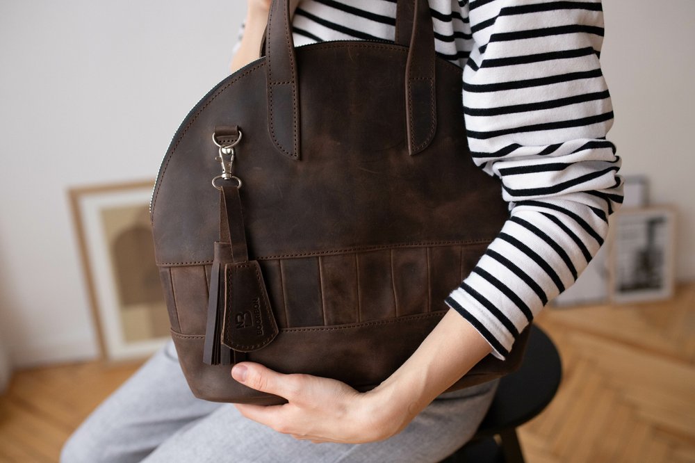 Жіноча сумка бриф кейс арт. Daily з натуральної шкіри з вінтажним ефектом коричневого кольору Daily_grey Boorbon