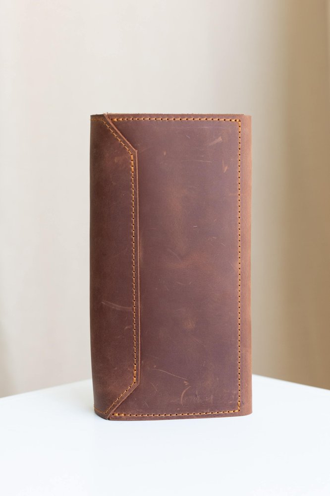 Вместительное портмоне ручной работы арт. Colorado из натуральной винтажной кожи коньячного цвета