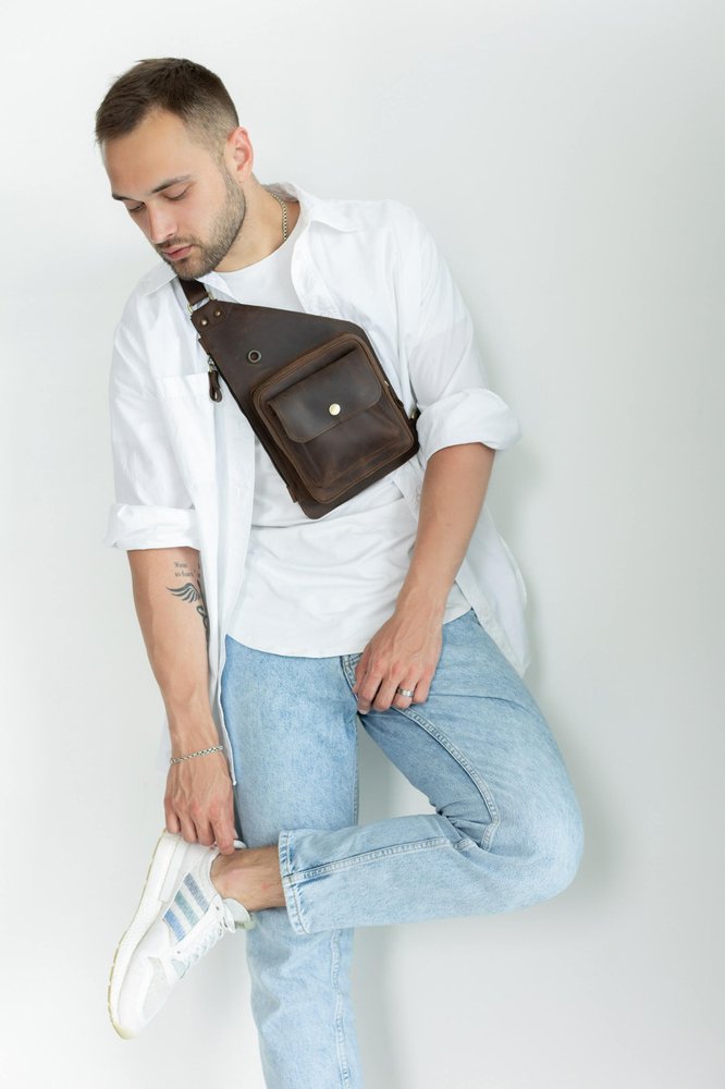 Чоловіча сумка-кобура арт. Holster коричневого кольору із натуральної вінтажної шкіри