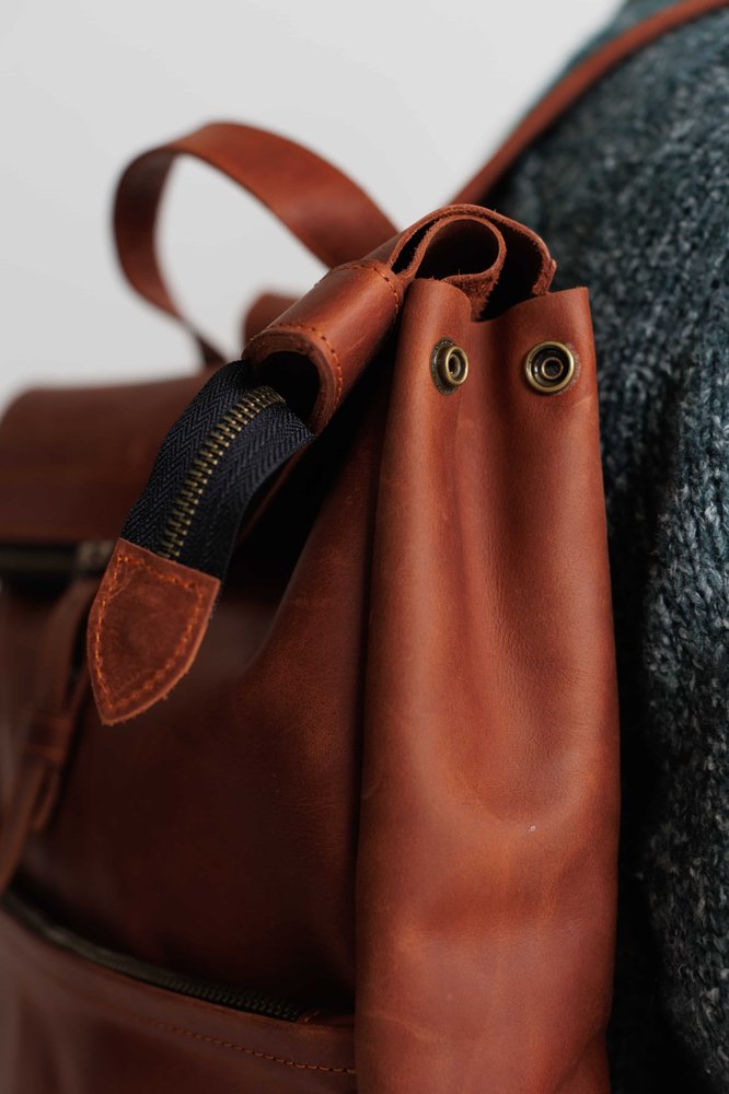 Стильний чоловічий рюкзак ручної роботи арт. Lumber з натуральної вінтажної шкіри коньячного кольору